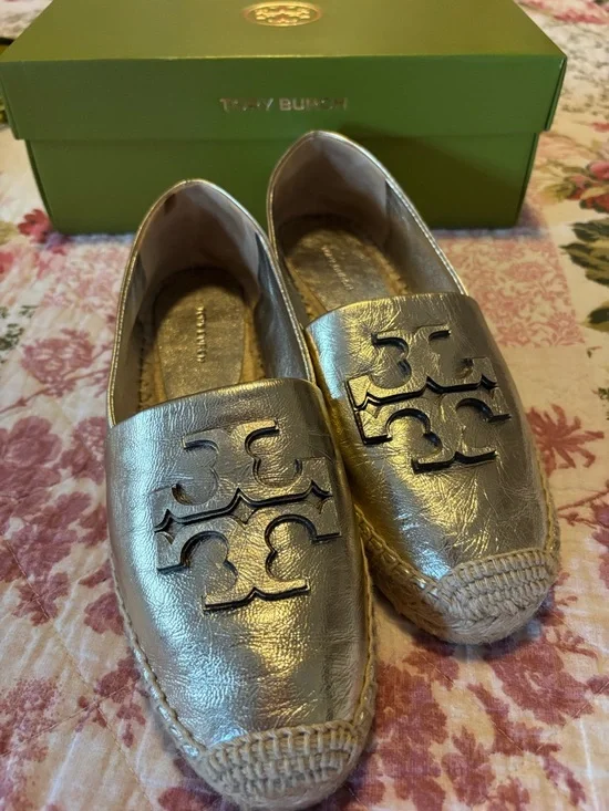 Tory Burch Metallic Gold Espadrille Loafers - Picture 10 of 16
